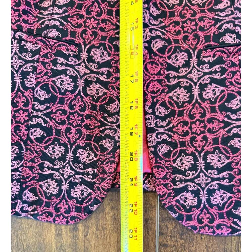 Talbots Blazer Jacket Size 2P Petite Pink Black Patterned 100% Cotton Lined - Picture 3 of 8